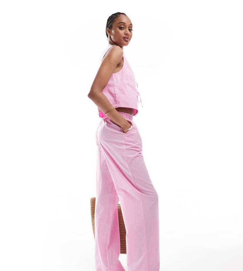 ONLY Tall - Hose in Rosa mit weitem Bein, Boxershorts-Bund und Vichy-Karos, Kombiteil von ONLY Tall