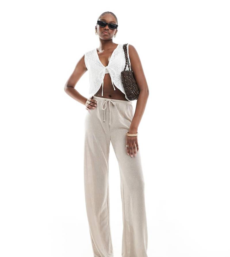 ONLY Tall - Locker sitzende Hose in Beige mit Bindedetail vorne-Neutral von ONLY Tall