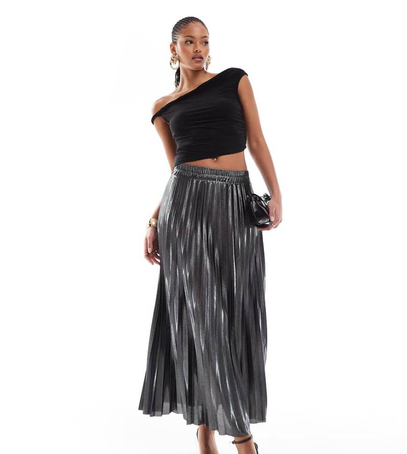 ONLY Tall - Plissee-Maxirock in Metallic-Grau von ONLY Tall