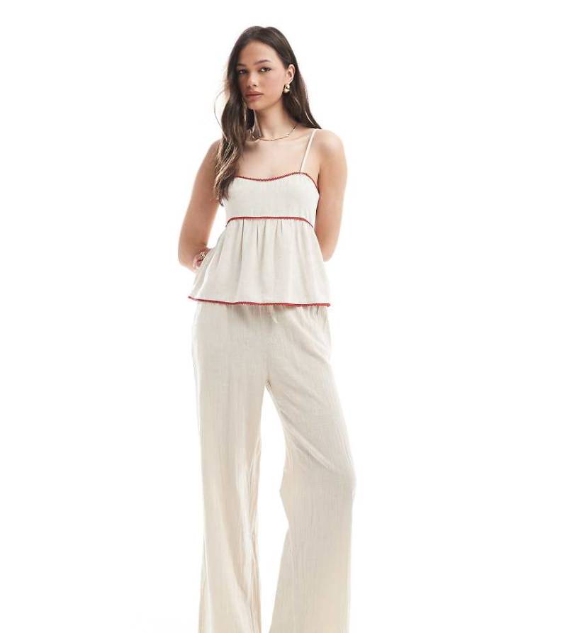 ONLY Tall - Weit geschnittene Hose in beigefarbener Leinenoptik-Neutral von ONLY Tall