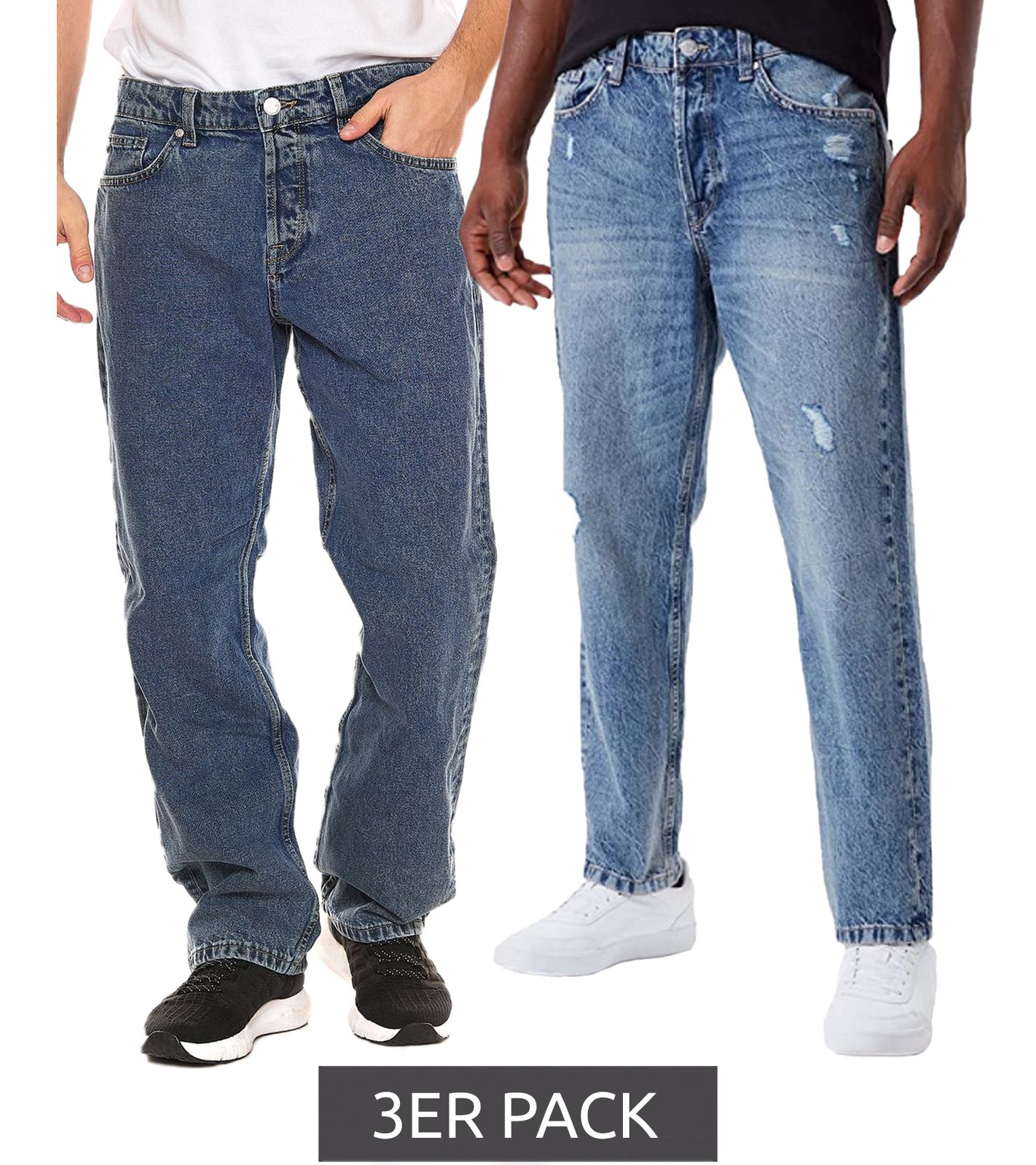3er Pack ONLY & SONS Avi Cropped oder Edge Loose Fit weite Herren Jeans Hosen Mittel-Blau von ONLY & SONS