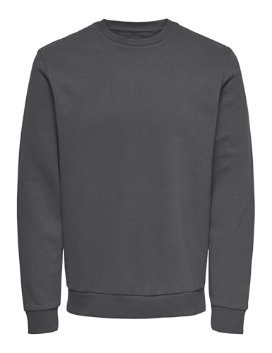 Herren O&S Basic Sweatshirt Regular Fit Pullover Langarm Jumper Sweater Shirt ohne Kapuze ONSCERES, Farben:Grau-3, Größe:S von ONLY & SONS