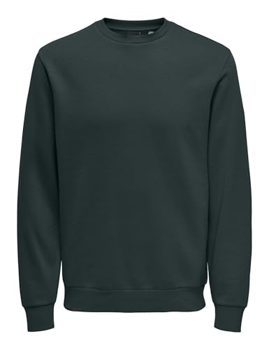 Herren O&S Basic Sweatshirt Regular Fit Pullover Langarm Jumper Sweater Shirt ohne Kapuze ONSCERES, Farben:Grün-4, Größe:XL von Only & Sons