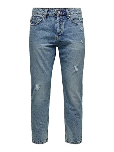 Herren O&S Cropped Jeans | Loose Fit Denim Straight Leg Pants | Ankle Hose ONSAVI, Farben:Blau-2, Größe Jeans:31W / 30L von ONLY & SONS
