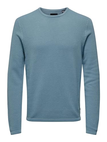 Herren O&S Dünner Langarm Strickpullover Rundhals Basic Sweater Knitted Shirt Jumper ONSPANTER, Farben:Blau, Größe Pullover:M von ONLY & SONS