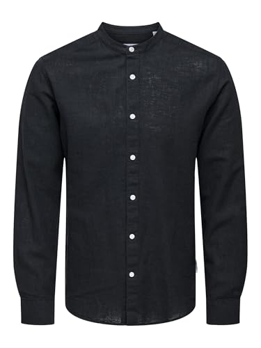 Herren O&S Leichtes Leinen Hemd Langarm Slim Fit Oberteil Einfarbiges Basic Shirt ONSCAIDEN, Farben:Schwarz, Größe Hemd:XL Herren O&S Leichtes Leinen Hemd Langarm Slim Fit Oberteil Einfarbiges Basic Shirt ONSCAIDEN, Farben:Schwarz, Größe Hemd:XL von ONLY & SONS