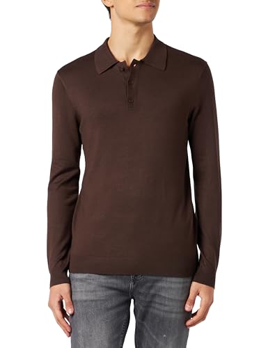 Herren O&S Polo Langarm Shirt Basic Pullover aus Baumwolle Longsleeve Knitted Sweater ONSWYLER, Farben:Braun, Größe Pullover:M von ONLY & SONS