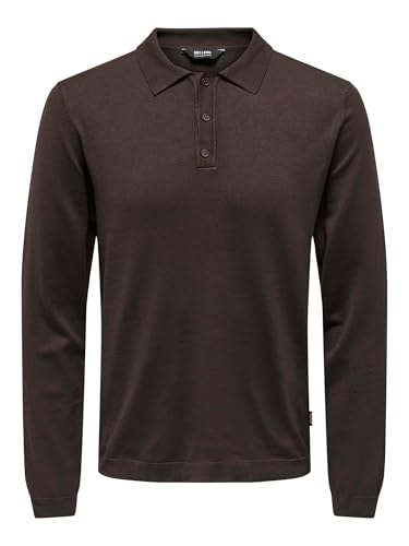 Herren O&S Polo Langarm Shirt Basic Pullover aus Baumwolle Longsleeve Knitted Sweater ONSWYLER, Farben:Braun, Größe Pullover:S von ONLY & SONS