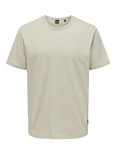 Herren O&S Rundhals T-Shirt Kurzarm Shirt Einfarbig Basic Baumwolle ONSSMART Life, Farben:Beige-2, Größe:L von ONLY & SONS