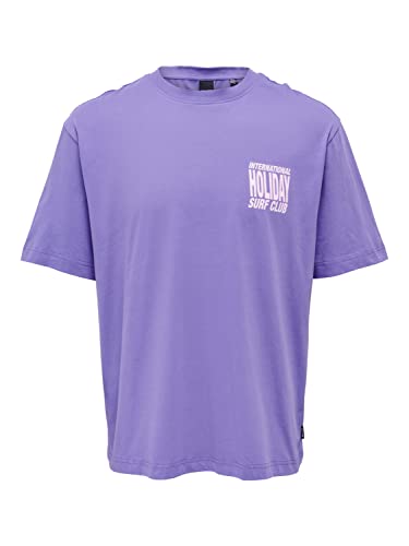 Herren O&S Rundhals T-Shirt mit Print Langes Einfarbiges Oversized Kurzarm Shirt aus Baumwolle ONSPILOT von ONLY & SONS