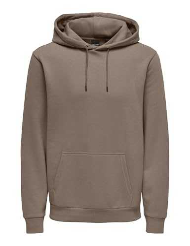 Herren O&S Weicher Kapuzen Pullover Basic Sweatshirt Hoodie Jumper Sweater ONSCERES, Farben:Braun-2, Größe Pullover:M von ONLY & SONS