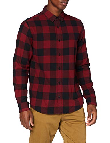Kariertes Holzfäller Hemd Basic Langarm Flanellhemd Freizeit Karo Slim Fit Shirt Baumwolle ONSGUDMUND, Farben:Rot, Größe Hemd:M von ONLY & SONS