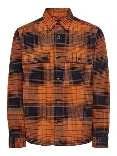 O&S Flanellhemd Holzfäller Langarm Freizeit Shirt aus Baumwolle Shacket Übergang Jacke ONSBAZ, Farben:Braun, Größe Hemd:S von ONLY & SONS
