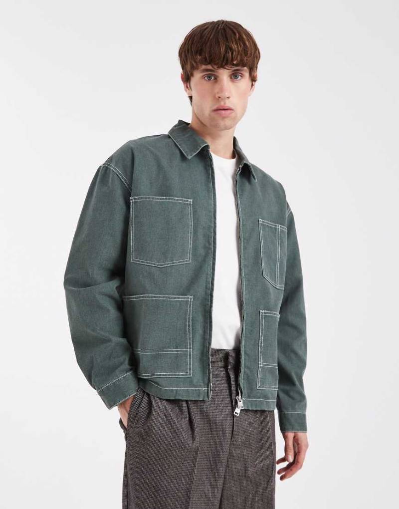 ONLY & SONS - Arbeitsjacke in Graugrün mit Kontrastnähten von ONLY & SONS