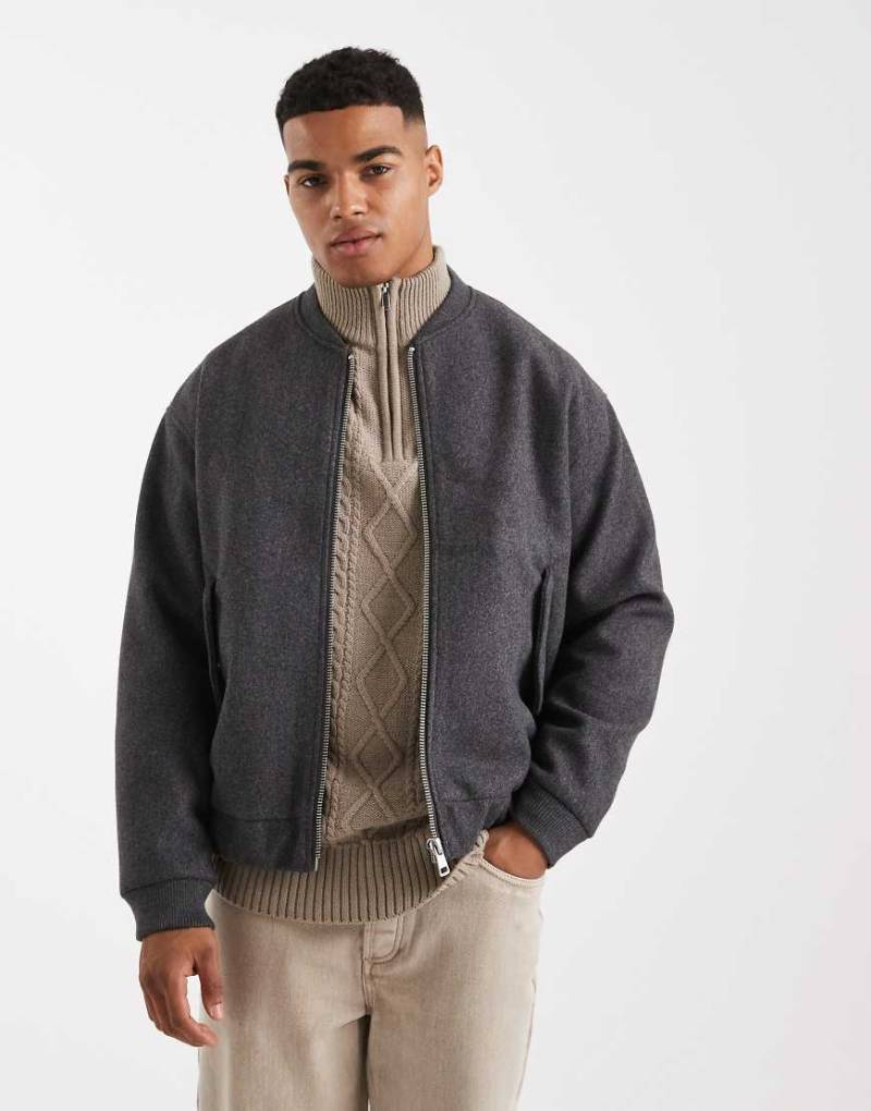 ONLY & SONS - Bomberjacke in Walkwolle-Optik in Anthrazit mit Reißverschluss-Grau von ONLY & SONS