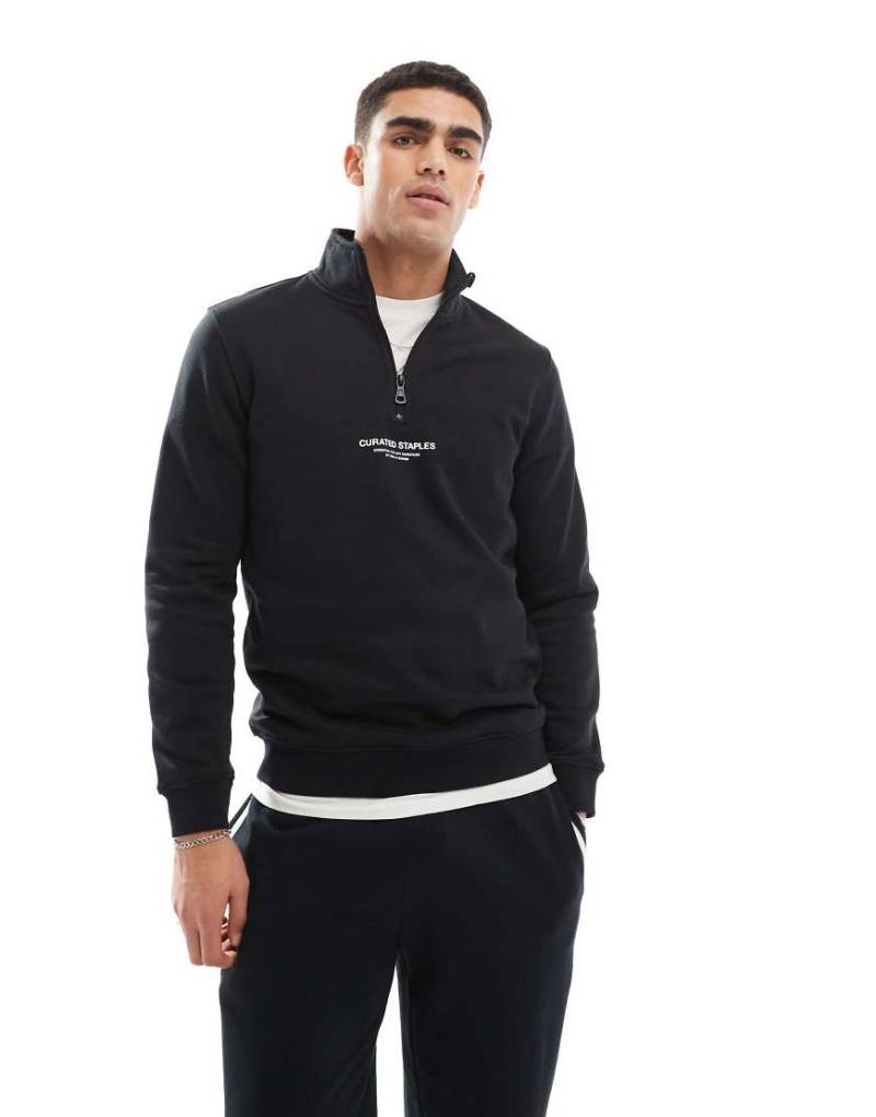 ONLY & SONS - Curated - Hochgeschlossenes Sweatshirt in Schwarz mit kurzem Reißverschluss von ONLY & SONS
