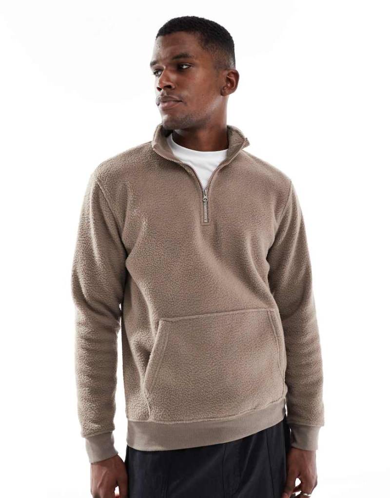 ONLY & SONS - Fleece-Sweatshirt in Hellbraun mit kurzem Reißverschluss-Brown von ONLY & SONS
