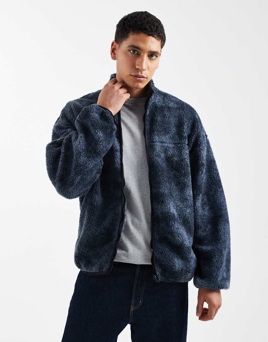 ONLY & SONS - Fleecejacke in Schwarz und Blau mit Military-Muster von ONLY & SONS