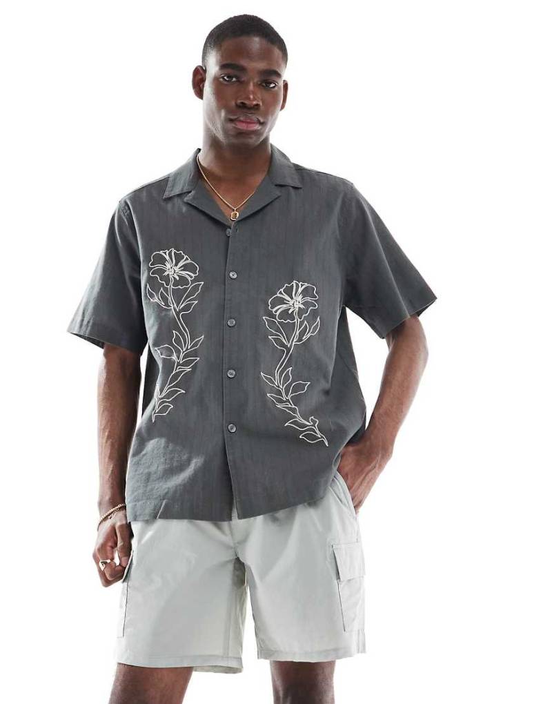 ONLY & SONS - Freizeithemd in Grau mit Stickerei-Detail von ONLY & SONS