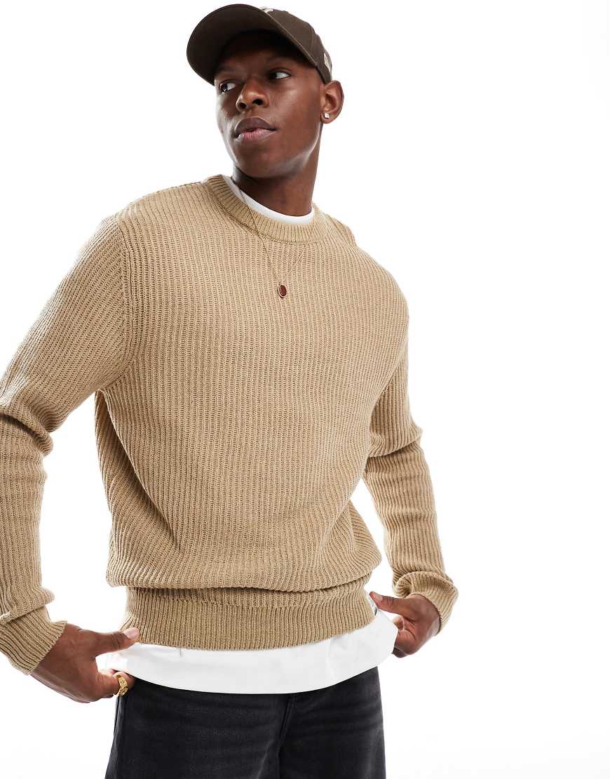ONLY & SONS - Gerippter Pullover in Beige mit Rundhalsausschnitt-Neutral von ONLY & SONS