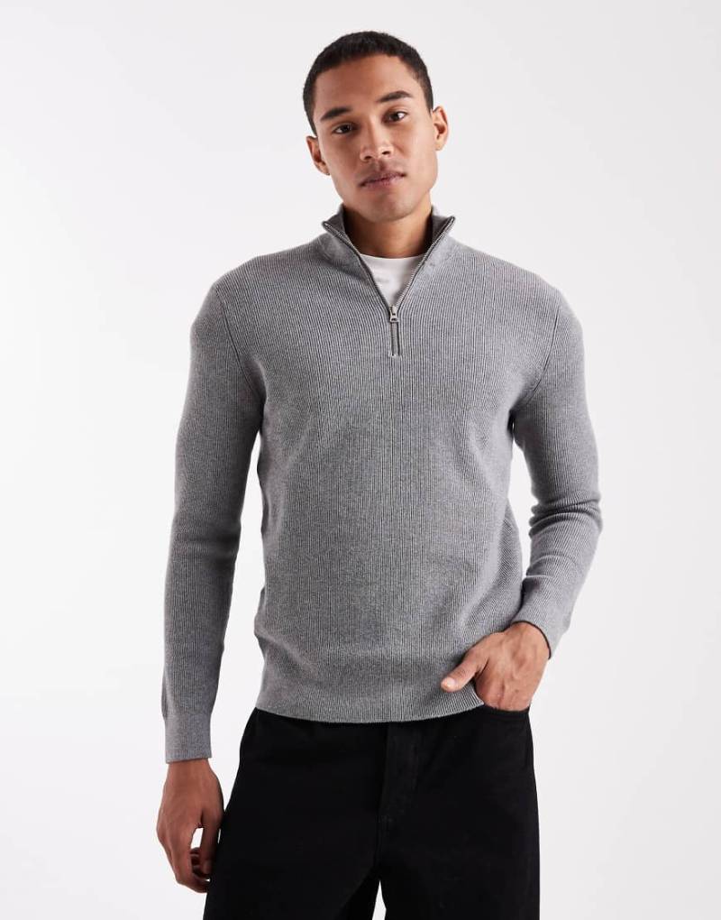 ONLY & SONS - Gerippter Pullover in Grau mit kurzem Reißverschluss von ONLY & SONS