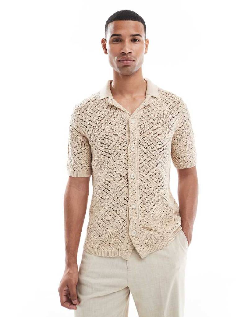 ONLY & SONS - Hemd aus weitmaschigem Strick in Beige-Neutral von ONLY & SONS