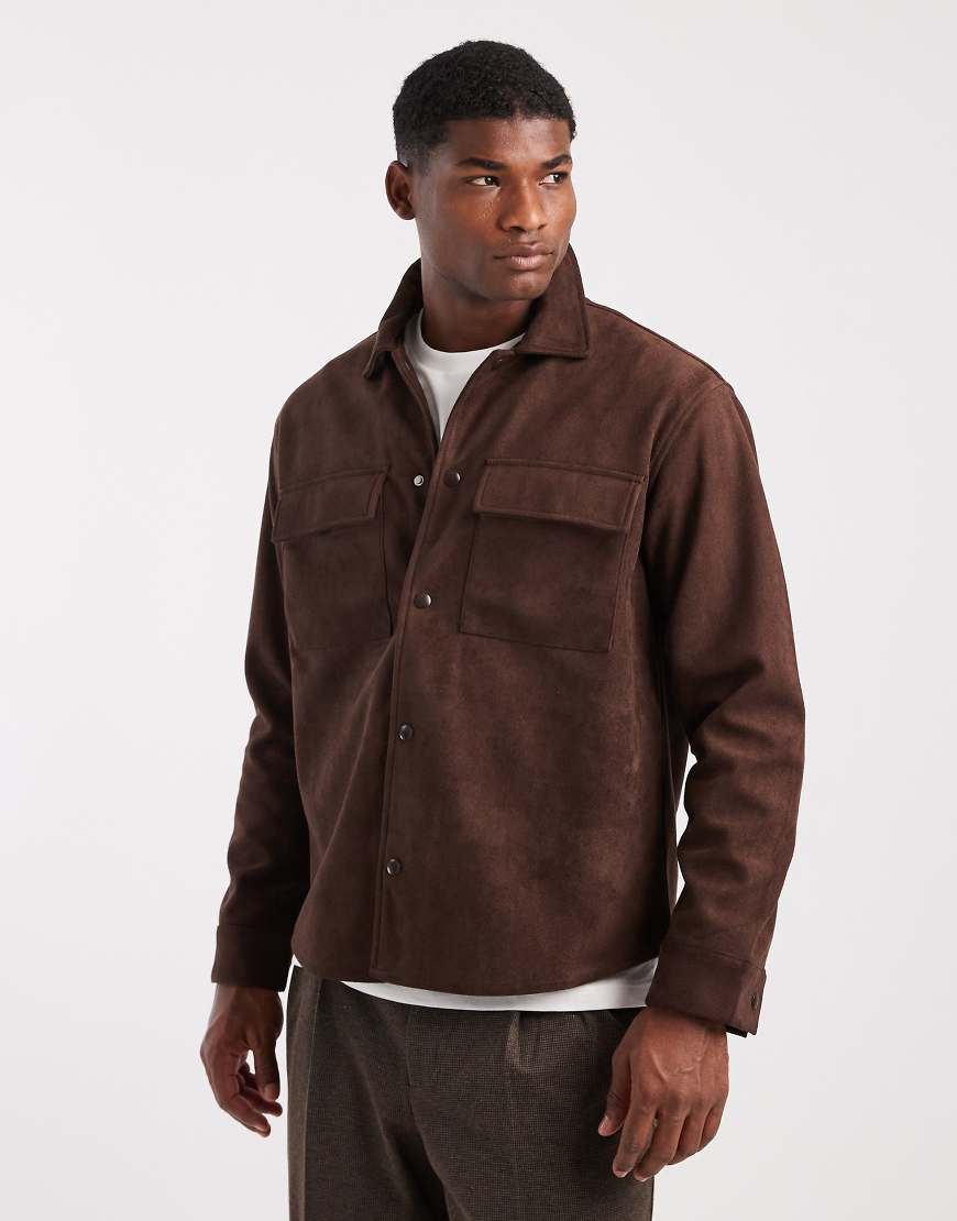 ONLY & SONS - Hemdjacke aus Wildlederimitat in Schokobraun-Brown von ONLY & SONS