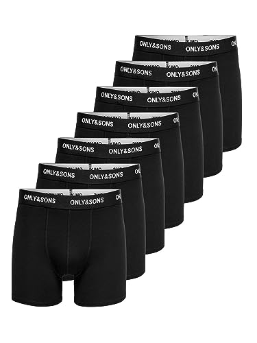 ONLY & SONS Herren ONSFITZ SOLID Trunk 7-Pack NOOS Boxershorts, Black/Detail:Black Waist & White Logo, S von ONLY & SONS