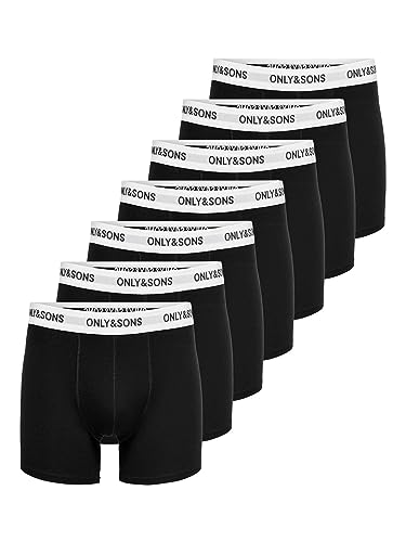 ONLY & SONS Herren ONSFITZ SOLID Trunk 7-Pack NOOS Boxershorts, Black/Detail:White Waist Black Logo, S von ONLY & SONS