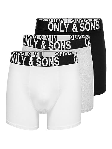 ONLY & SONS Herren Boxershorts ONSFITZ WB Bold Trunk 3er Pack XS S M L XL XXL, Größe:S, Farbe:Black White MGM Black 22028590 von ONLY & SONS