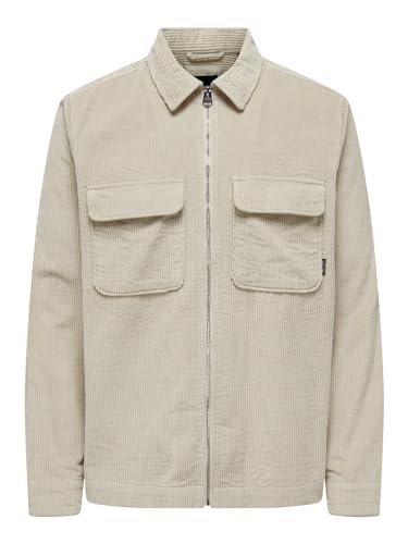 ONLY&SONS Herren Cordhemd ONSLUIS OVR LS Zip Cord Shirt (DE/NL/SE/PL, Alphanumerisch, M, Regular, Regular, Silver Lining) von ONLY & SONS