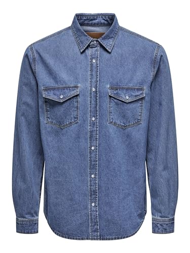 ONLY & SONS Herren Freizeit Hemd ONSBANE Denim -Regular Fit XS S M L XL XXL Blau, Größe:XS, Farbe:Medium Blue Denim 22023247 von ONLY & SONS