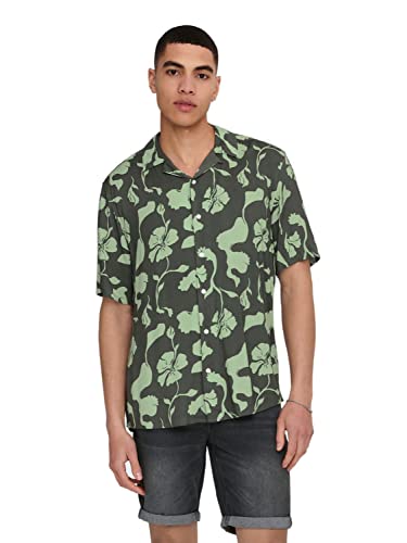 ONLY & SONS Herren Onsdash Life Reg Visc Aop Ss Shirt Noos, Castor Gray, L von ONLY & SONS