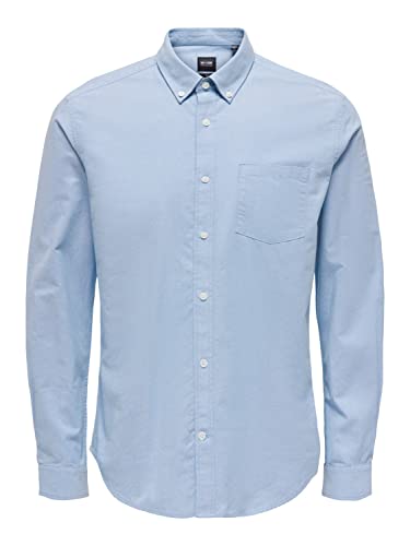 ONLY & SONS Herren Freizeit Hemd ONSNEIL Slim Fit XS S M L XL XXL Weiss Cotton, Größe:XXL, Farbe:Cashmere Blue 22019669 von ONLY & SONS