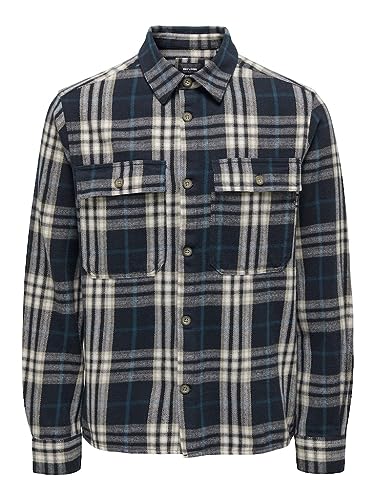 ONLY & SONS Herren ONSSCOTT LS Check Flannel Overshirt 5629 Flanellhemd, Dark Navy, M von ONLY & SONS