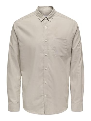 ONLY&SONS Herren Hemd Slim Fit Langarm Oxford Hemd stilvoll bequem Männerhemd, Farben:Beige, Größe Hemd:M von ONLY & SONS