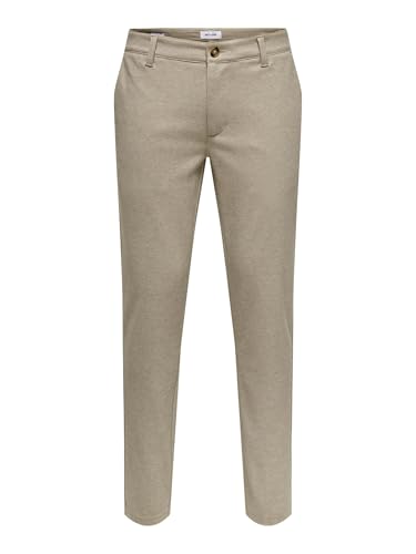 ONLY&SONS Herren Hose Chino Slim Fit Reißverschluss Gürtelschlaufen Seitentaschen, Farben:Beige, Größe Hosen:30W / 32L, Beinlänge:L32 von ONLY & SONS