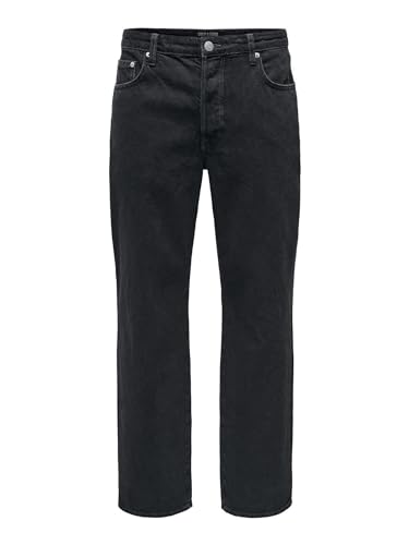 ONLY & SONS Herren Loose Fit Jeans mit Knopfleiste Schwarze Denim Hose, Farben:Schwarz, Größe Jeans:31W / 30L, Beinlänge:L30 von ONLY & SONS