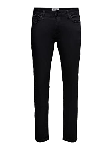 Herren O&S Slim Fit Jeans | Basic Hose Denim Pants ONSLOOM | Tapered Trousers Stoned Washed, Farben:Schwarz, Größe Jeans:28W / 34L von EGOMAXX