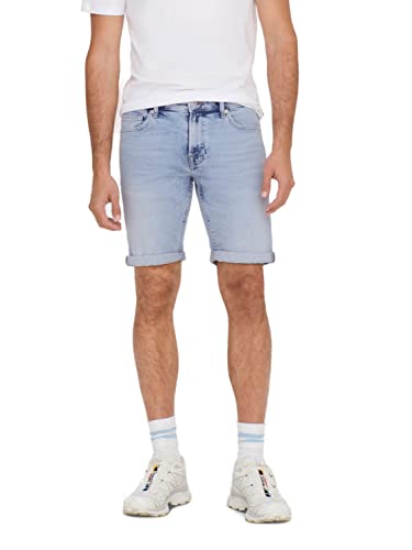 ONLY & SONS Herren Jeans Short ONSPLY 5189 - Regular Fit - Blau - Light Blue, Größe:XS, Farbe:Light Blue Denim 22025189 von ONLY & SONS