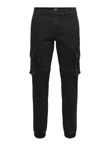 ONLY&SONS Herren Jeans Tapered Fit mit Cargotaschen Stilvolle Cargo Freizeitjeans, Farben:Schwarz, Größe Jeans:29W / 30L, Beinlänge:L30 von ONLY & SONS