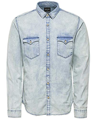 ONLY & SONS Herren Jeanshemd Onswashed Light Denim (S, Hellblau (Light Blue Denim Fit Slim)) von ONLY & SONS