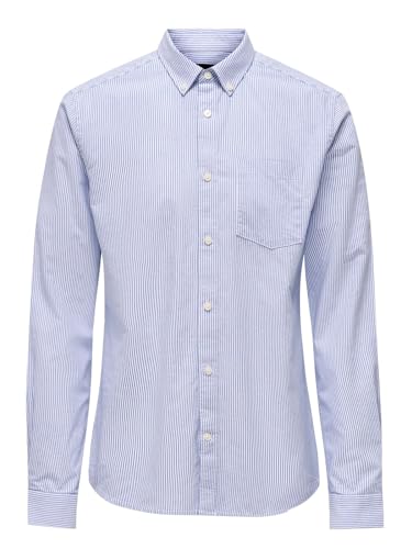 ONLY & SONS Herren Langarm Hemd ONSNeil Oxford Freizeit Business Männerhemd 22019669 Cashmere Blue/White L von ONLY & SONS