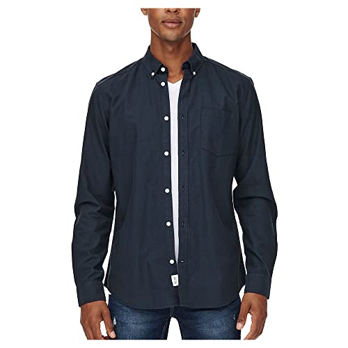 ONLY & SONS Herren Langarm Hemd ONSNeil Oxford Freizeit Business Männerhemd 22019669 Dark Navy L von ONLY & SONS