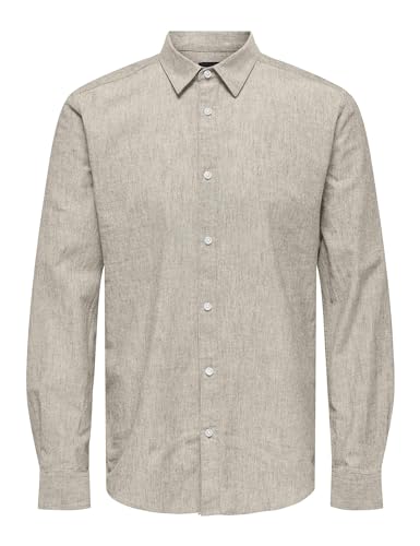 ONLY & SONS Herren Langarm Leinen Hemd Freizeithemd Slim ONSCasey Solid Linen 22028960 Silver Lining XL von ONLY & SONS