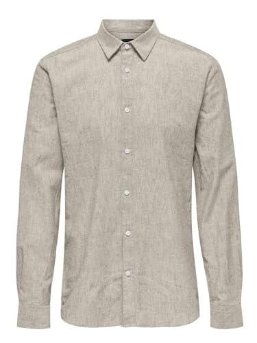 ONLY & SONS Herren Langarm Leinen Hemd Freizeithemd Slim ONSCasey Solid Linen 22028960 Silver Lining XXL von ONLY & SONS