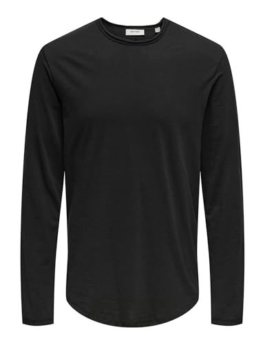 ONLY&SONS Herren Langarmshirt Lang Rundhals Weicher Jersey Lang geschnitten, Farben:Schwarz, Größe:S von ONLY & SONS