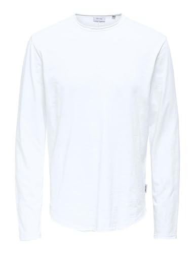 ONLY&SONS Herren Langarmshirt Lang Rundhals Weicher Jersey Lang geschnitten, Farben:Weiß-2, Größe:L von ONLY & SONS