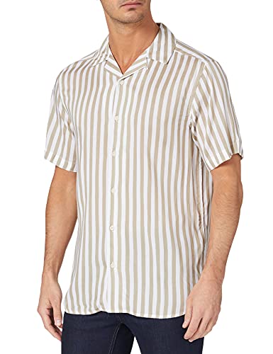 ONLY & SONS Herren Leichtes Kurzarm Hemd mit Resort Kragen Gestreiftes Freizeit Shirt aus Viskose ONSWAYNE, Farben:Beige, Größe Hemd:M von Only & Sons