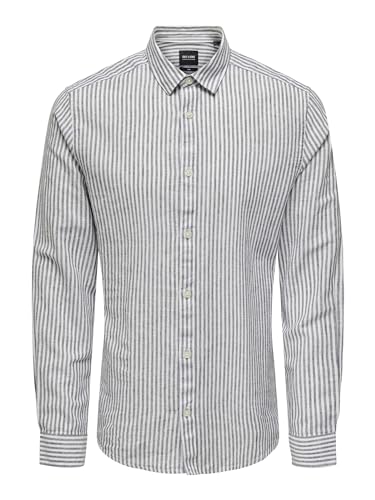 ONLY & SONS Herren Leinen Hemd ONSCaiden Stripe Langarm gestreift 22026601 Dark Navy S von ONLY & SONS